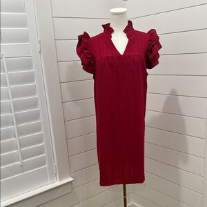 SHEIN Size Medium Burgundy Ruffle Sleeve Midi Dress